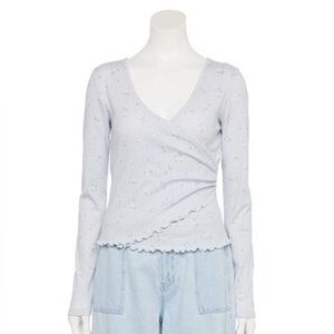 SO Light Blue Floral Wrap Top Size M NWT